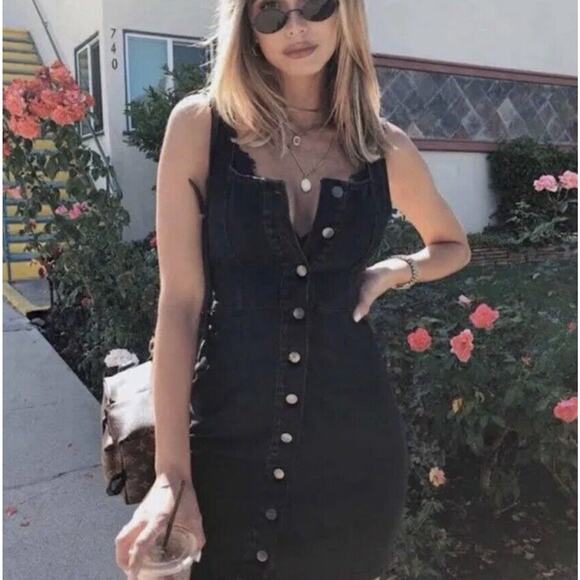 Urban Outfitters Women's Denim Jean Dark Dress Button up Black 2 - Picture 1 of 9